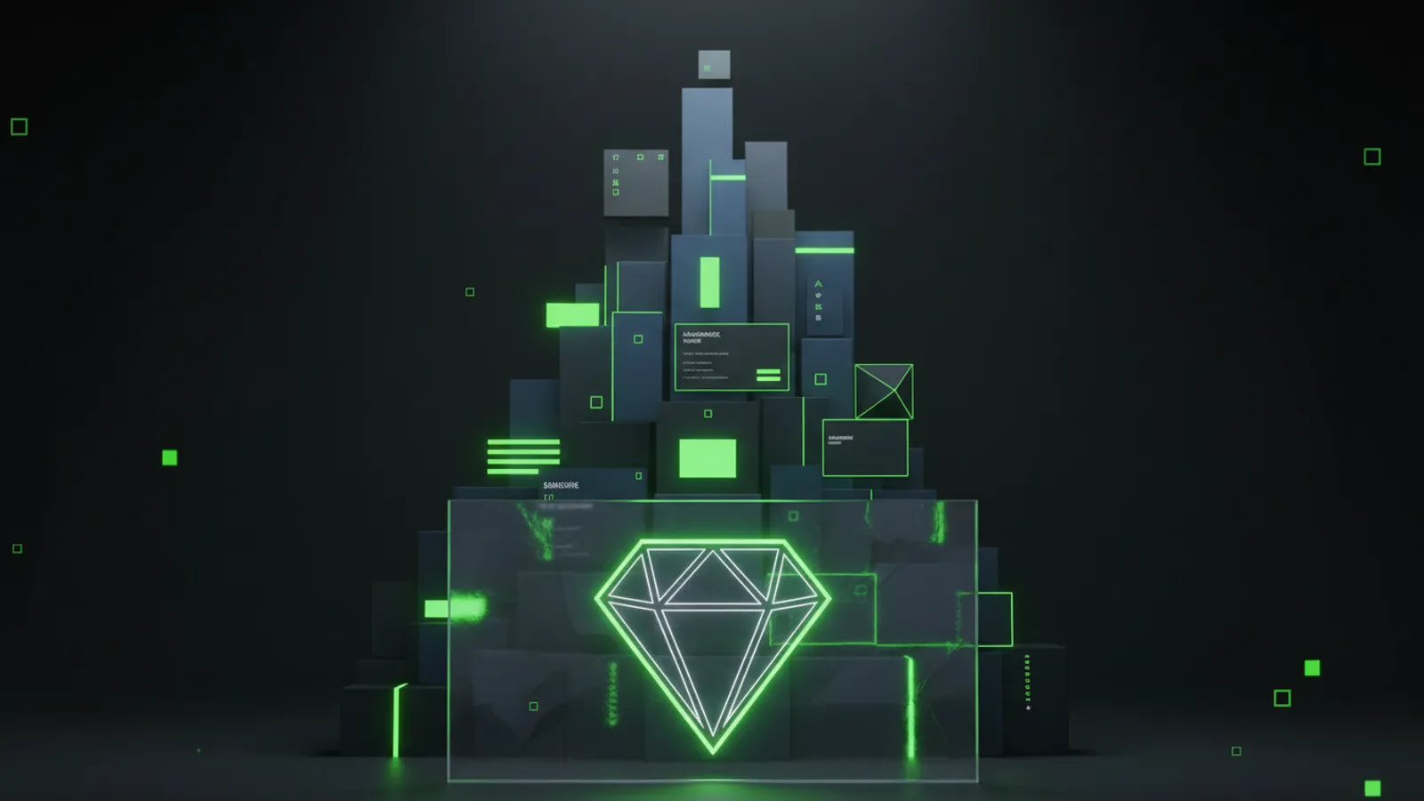 Brand symbol on a card with the whole brand system emerging like an iceberg