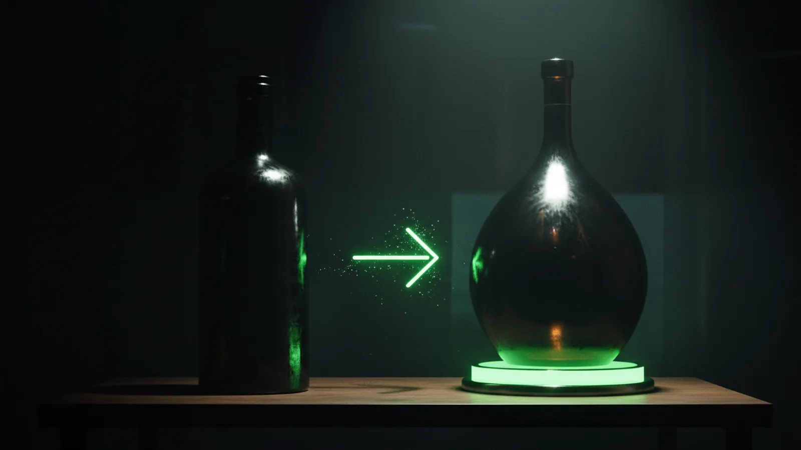 Same product in generic and premium packaging with a rising green light arrow