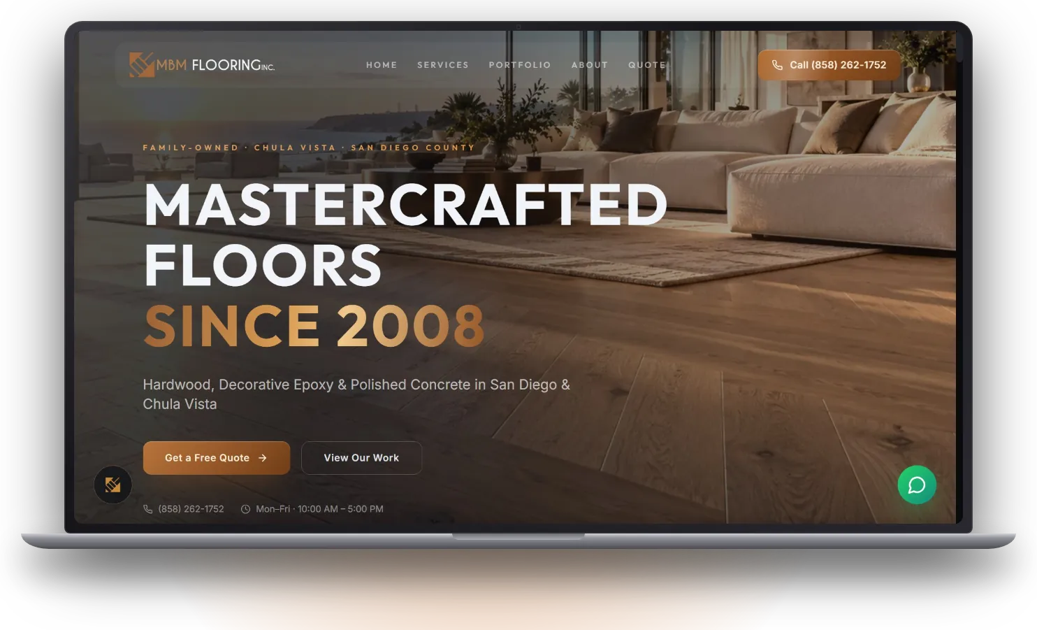 Sitio web de MBM Flooring diseñado por IMAGENTIA, mostrado en una laptop