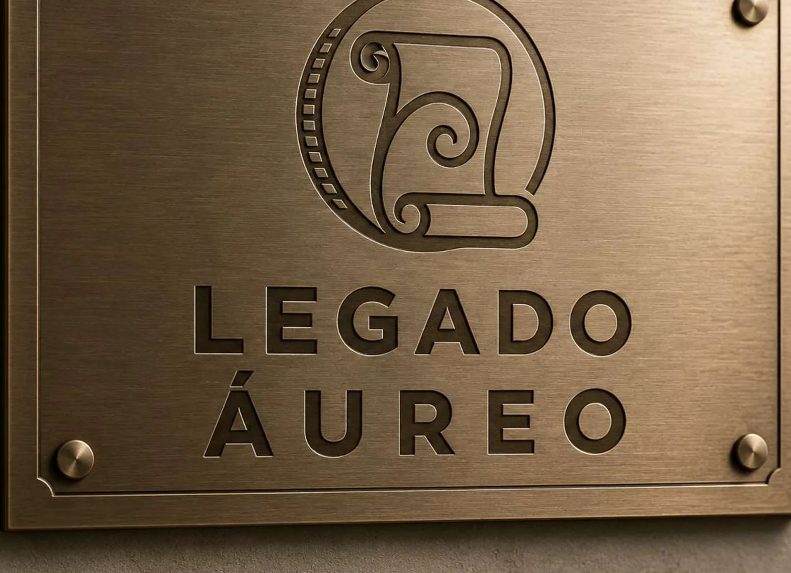 Engraved plaque with the Legado Áureo identity